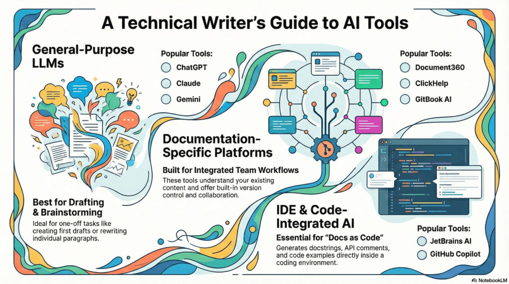 AI in technical writing: The ultimate guide for writers and doc teams 1 categories of AI tools useful for technical writers, typical features, and famous brands in each category